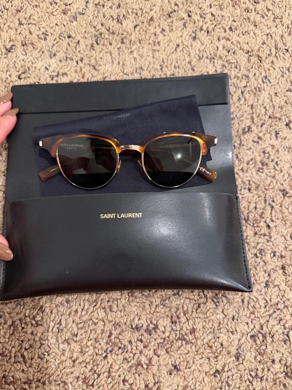 Saint Laurent Tortoise Shell Frame Sunglasses with Black Lenses